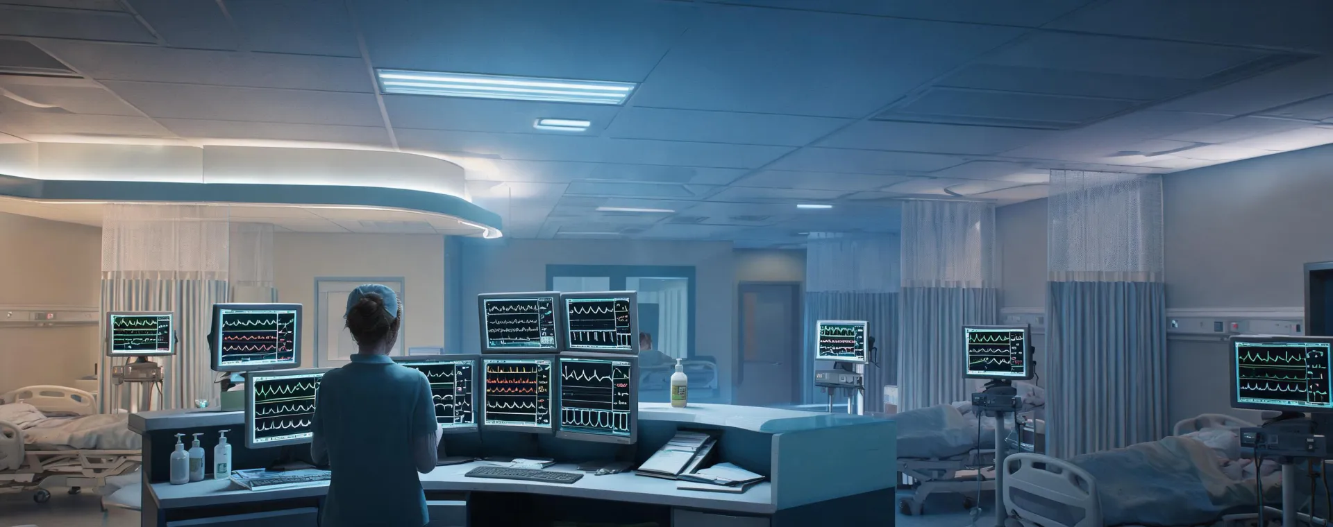 Nurse station reviewing multi-parameter patient monitors